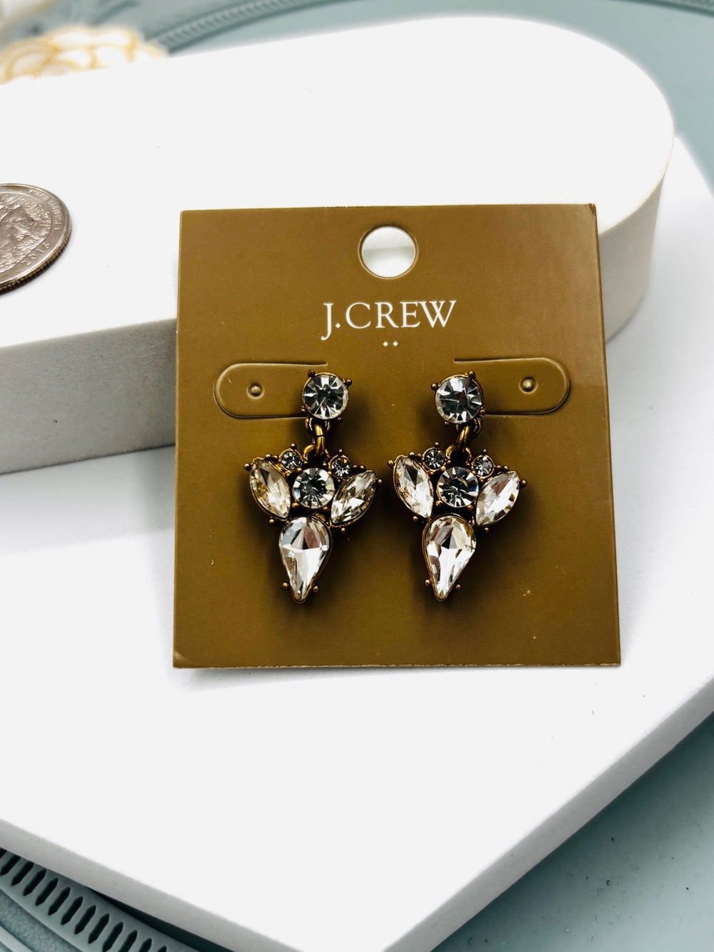 J.Crew Vintage Gold Plated Crystals Drop Earrings - Picture 4 of 5